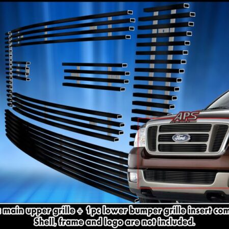 APS GR06FGI95J – Main Upper & Lower Bumper Black Stainless Steel Horizontal Billet Grille