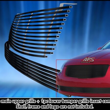 APS GR14HGI81J – Main Upper & Lower Bumper Black Stainless Steel Horizontal Billet Grille